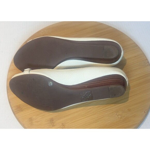 Tory Burch Leticia Peep Toe Low Wedge Ivory Gold Logo Size 7.5M Shoe - Picture 6 of 6